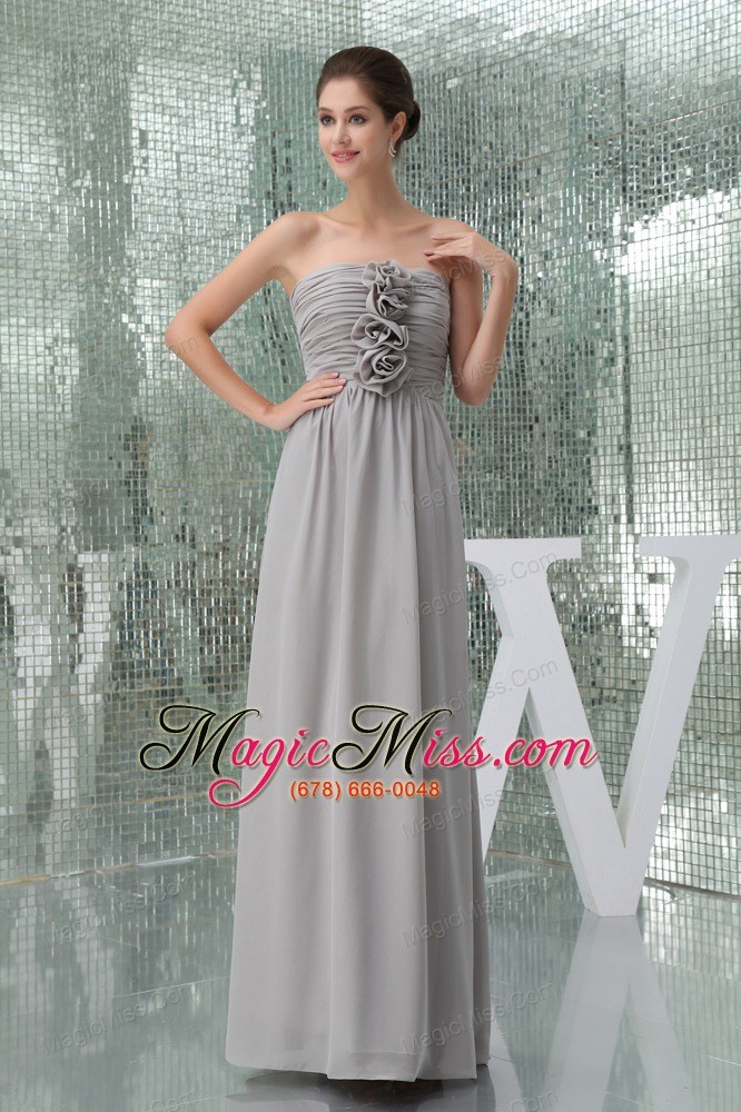 wholesale hand made flowers gray strapless empire long prom dress