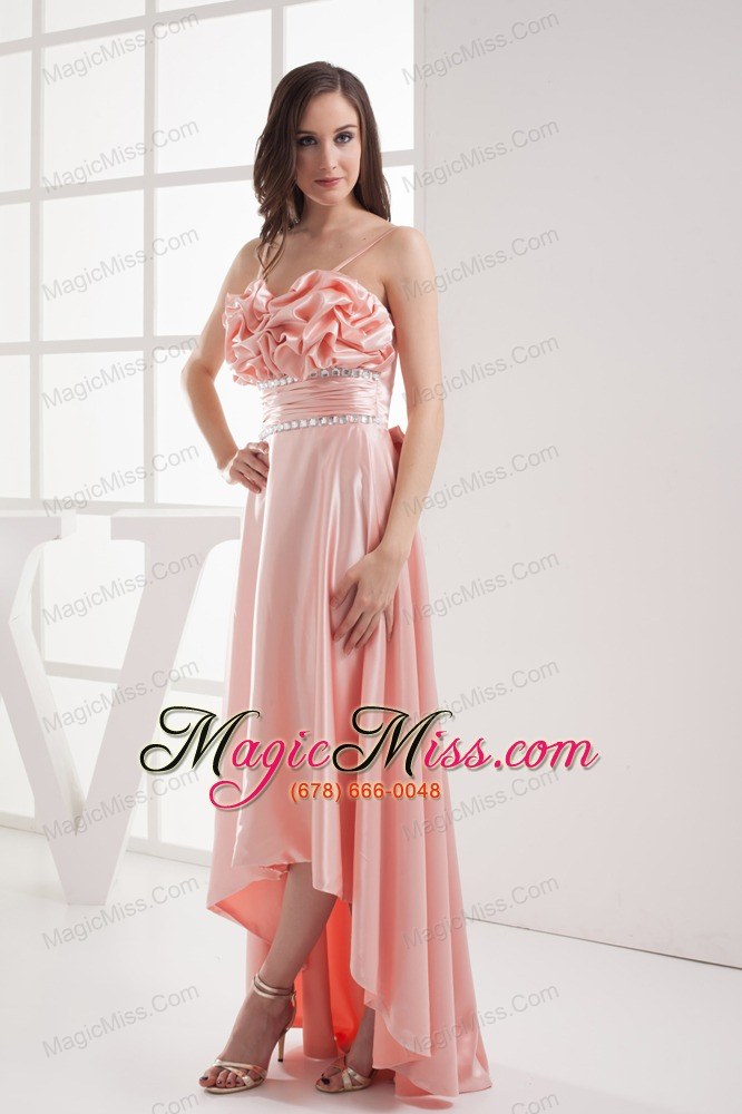 wholesale watermelon sapghetti straps beading high-low ruching prom dress