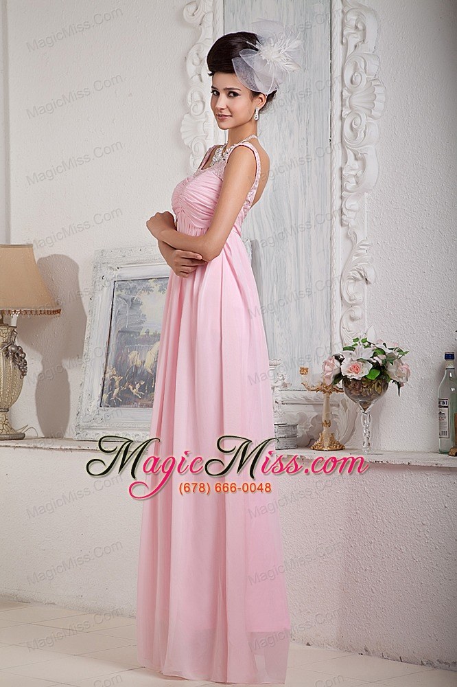 wholesale fashionable baby pink empire scoop prom dress chiffon beading floor-length