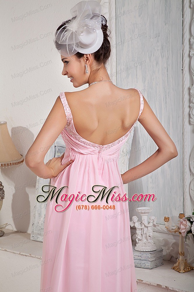 wholesale fashionable baby pink empire scoop prom dress chiffon beading floor-length
