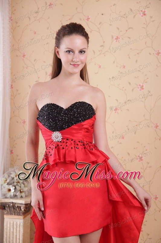 wholesale red column/sheath sweetheart high-low beading taffeta prom dress