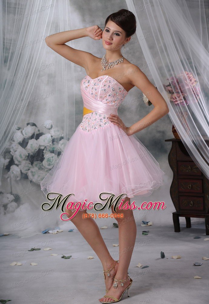 wholesale keokuk iowa beaded decorate up bodice baby pink mini-length prom / homecoming dress for 2013