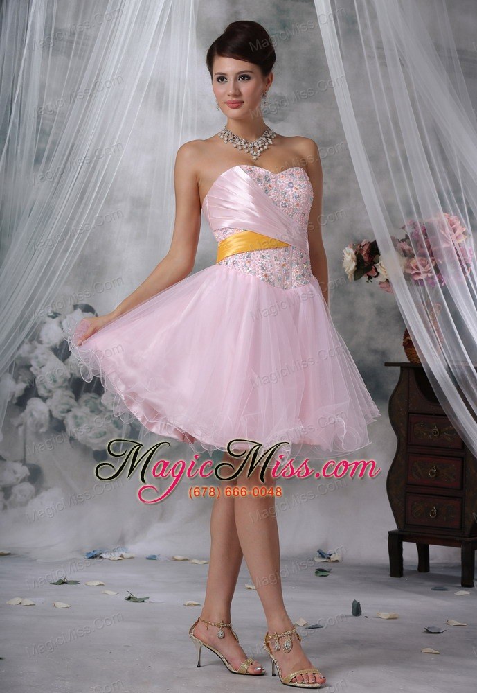wholesale keokuk iowa beaded decorate up bodice baby pink mini-length prom / homecoming dress for 2013