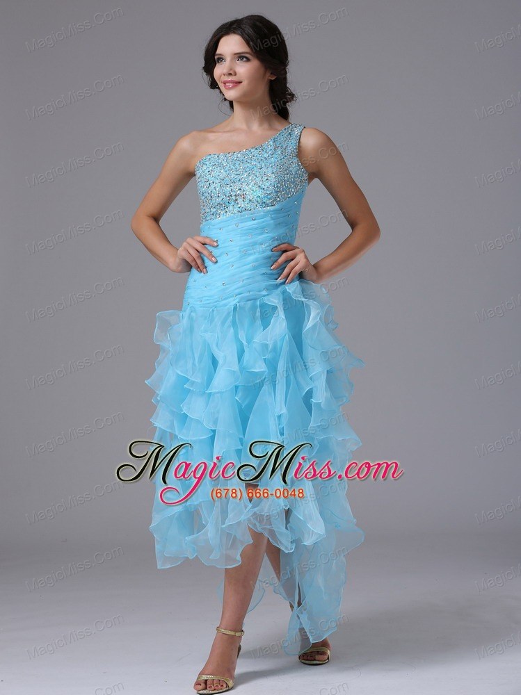 wholesale high-low and beading decorate one shoulder and bust for 2013 prom dress