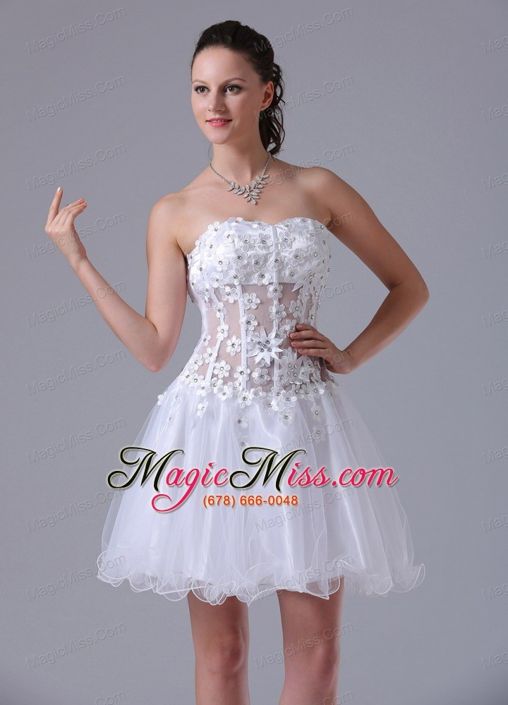 wholesale 2013 white a-line straps appliques decorate bust prom cocktial dress with beading in minnesota