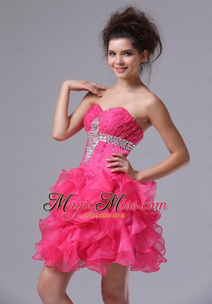 wholesale sweetheart a-line mini-length organza beading pink prom dress
