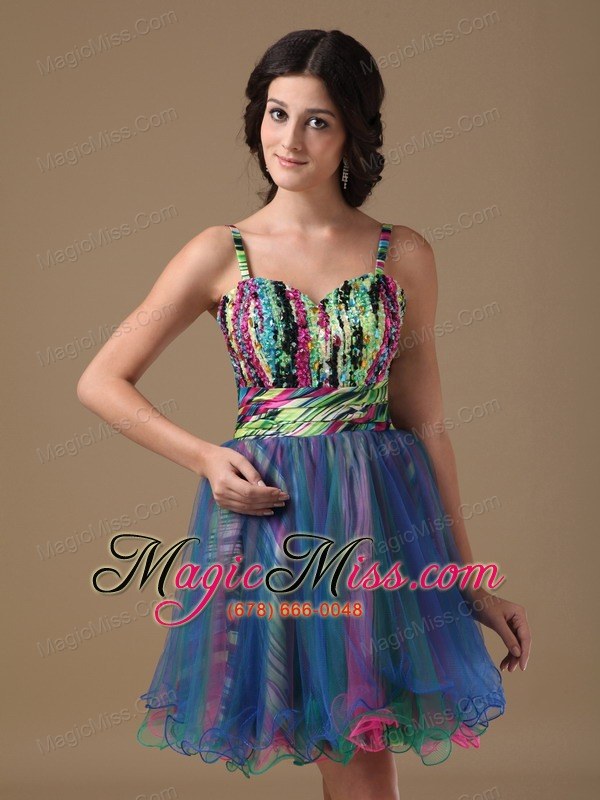 wholesale multi-color a-line straps mini-length organza and printing beading prom dress