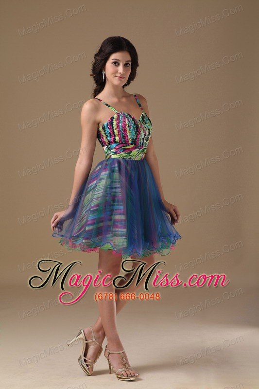 wholesale multi-color a-line straps mini-length organza and printing beading prom dress