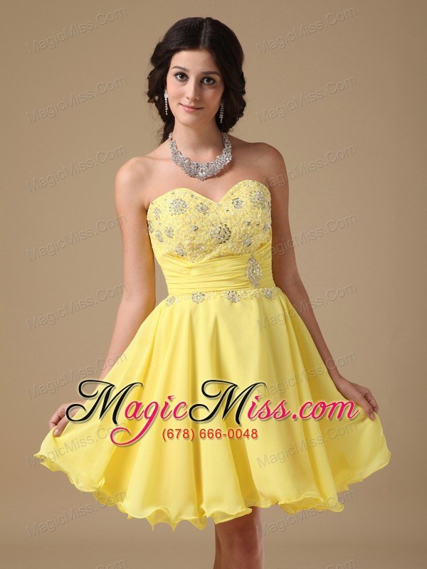 wholesale yellow a-line sweetheart mini-length chiffon beading prom dress