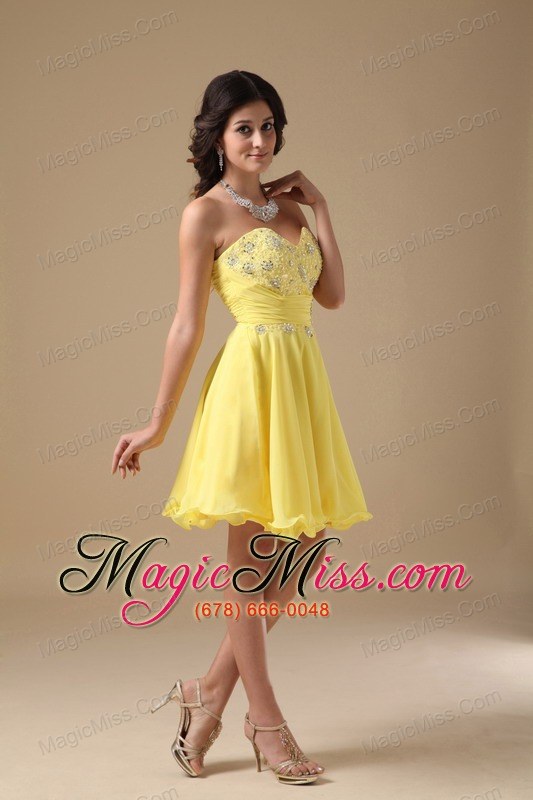 wholesale yellow a-line sweetheart mini-length chiffon beading prom dress