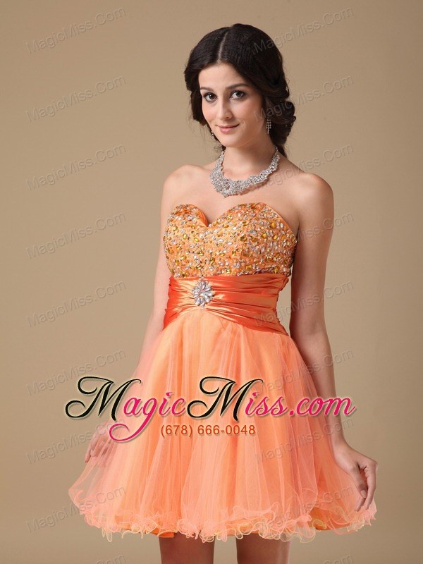 wholesale orange a-line sweetheart mini-length organza beading prom dress