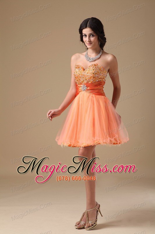 wholesale orange a-line sweetheart mini-length organza beading prom dress