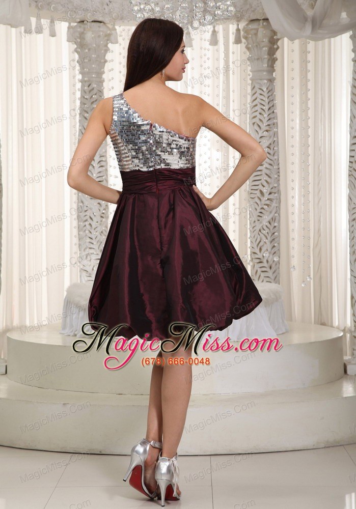 wholesale dark purple a-line one shoulder mini-length taffeta beading prom dress
