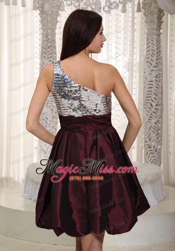 wholesale dark purple a-line one shoulder mini-length taffeta beading prom dress