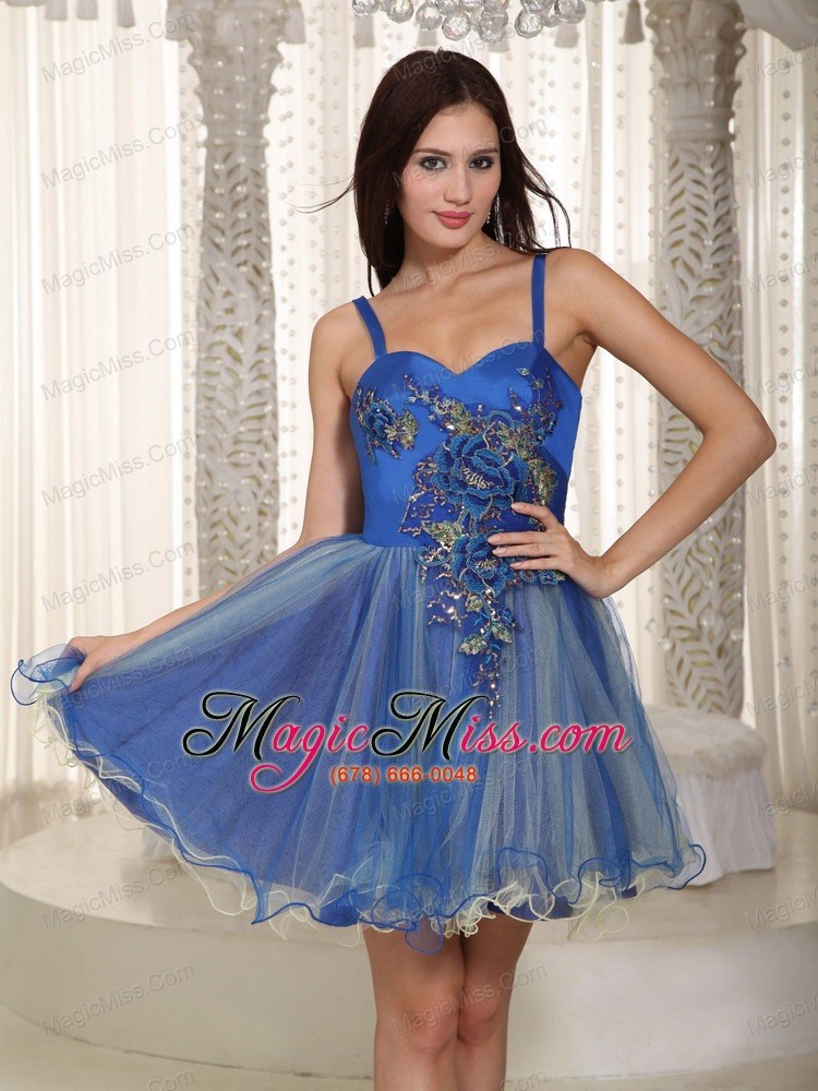 wholesale blue a-line / princess straps mini-length organza appliques prom dress