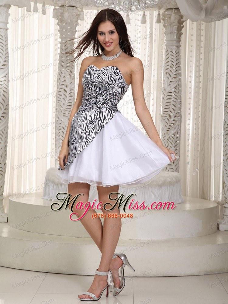 wholesale white a-line / princess sweetheart mini-length organza and zebra ruch prom / cocktial dress