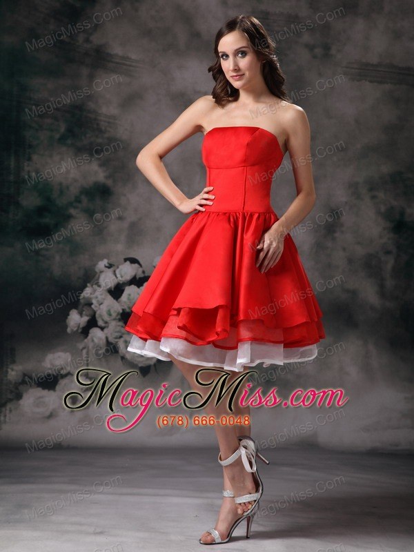 wholesale white and red a-line strapless knee-length organza and taffeta prom dress