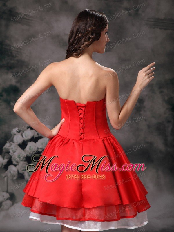 wholesale white and red a-line strapless knee-length organza and taffeta prom dress