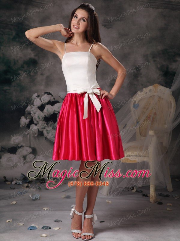 wholesale white and hot pink a-line straps mini-length taffeta bow prom dress