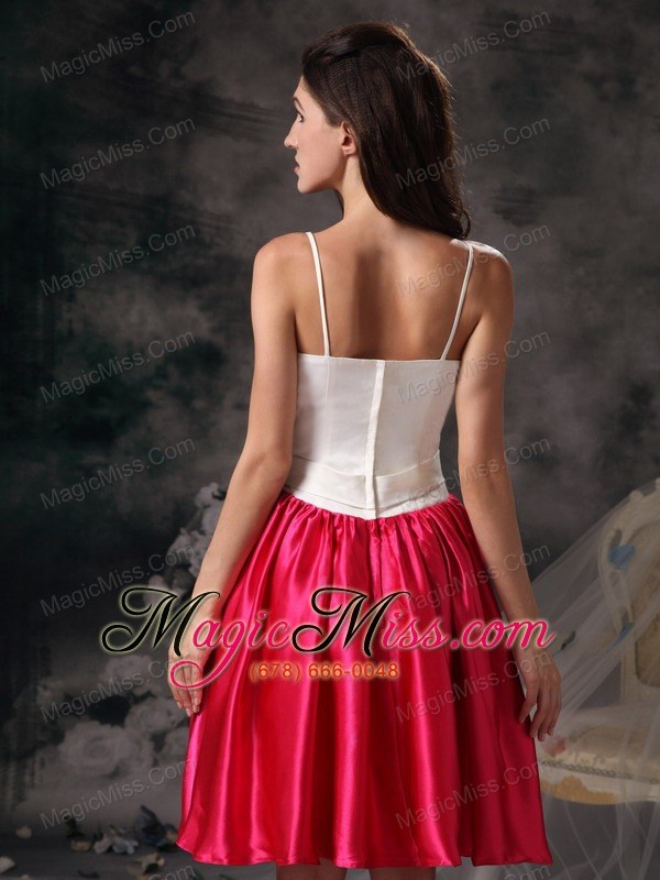 wholesale white and hot pink a-line straps mini-length taffeta bow prom dress