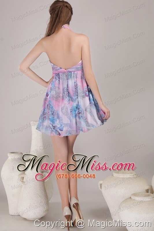 wholesale popular empire halter mini-length print beading prom / cocktail dress