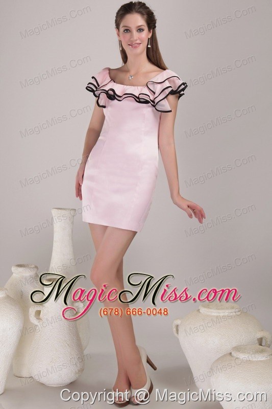 wholesale pink sheath / column square mini-length satin ruch prom / homecoming dress