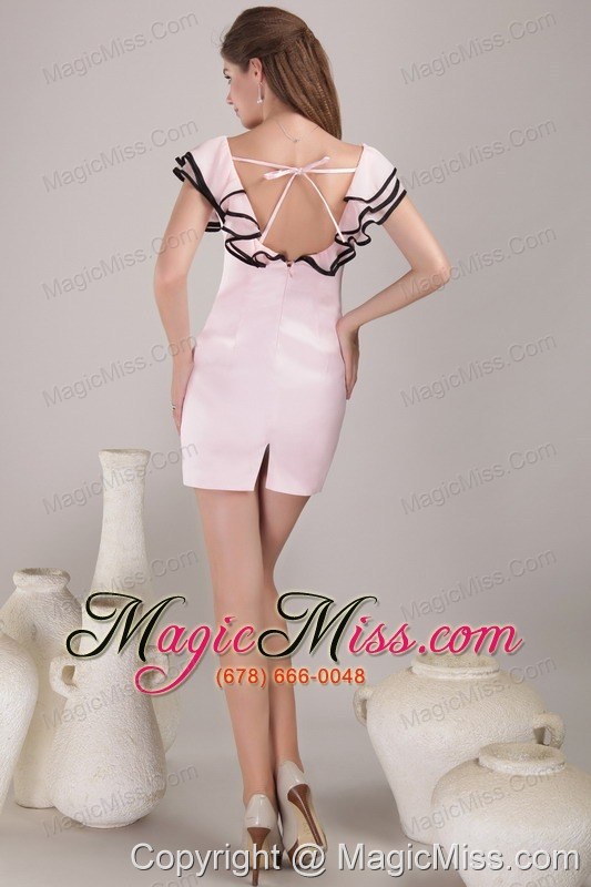 wholesale pink sheath / column square mini-length satin ruch prom / homecoming dress