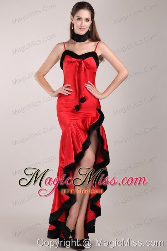 wholesale red and black column straps high-low beading prom dress