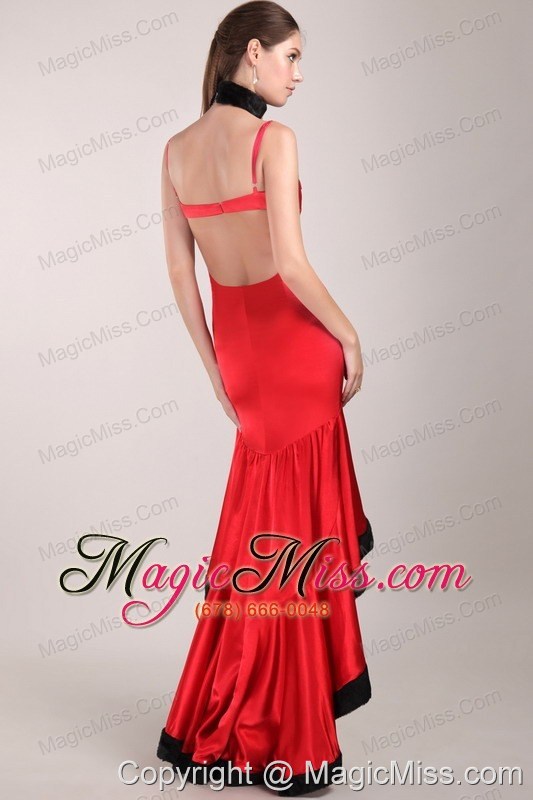 wholesale red and black column straps high-low beading prom dress