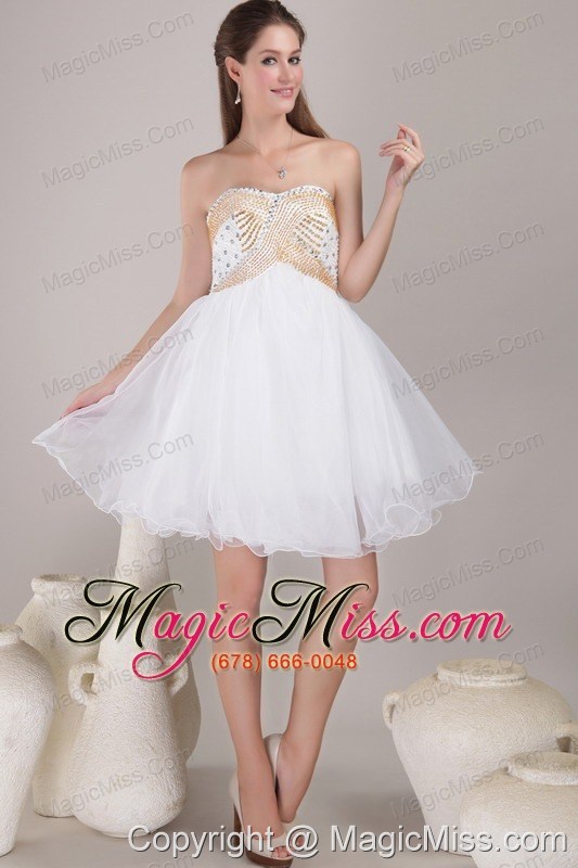 wholesale white a-line / princess sweetheart knee-length organza beading prom dress