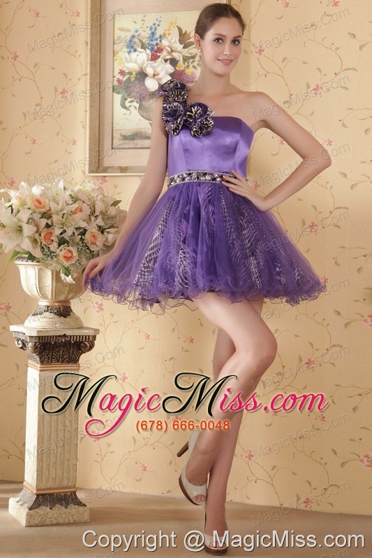 wholesale eggplant a-line / princess one shoulder mini-length hand flowers and beading prom / cocktial dress