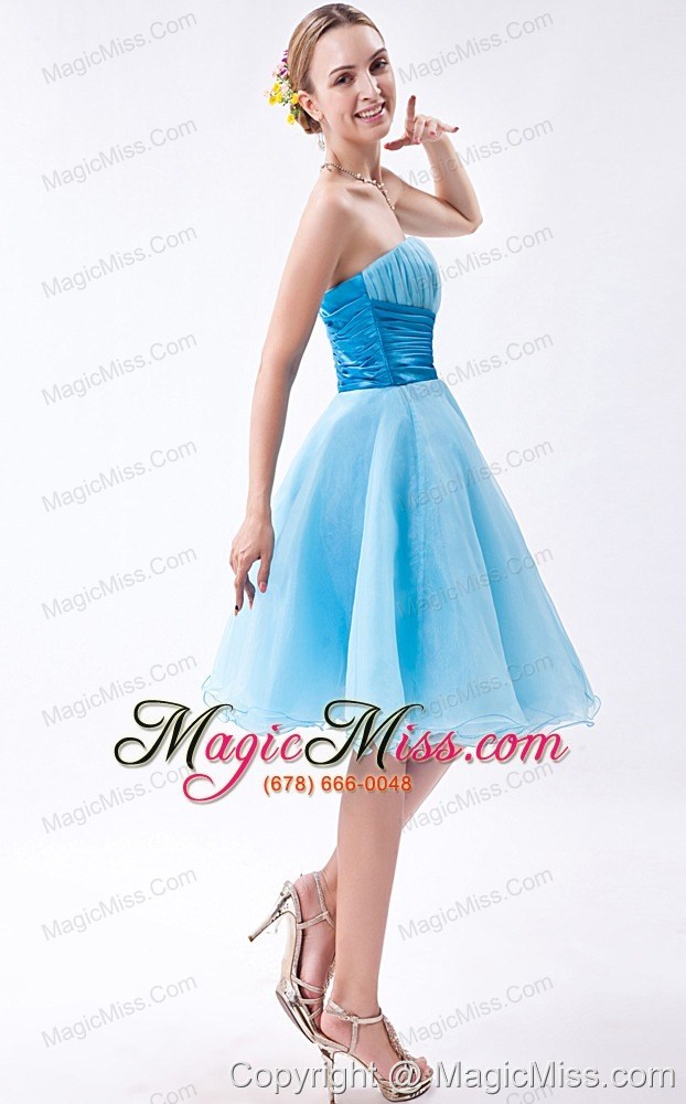 wholesale baby blue a-line strapless knee-length organza ruch prom dress