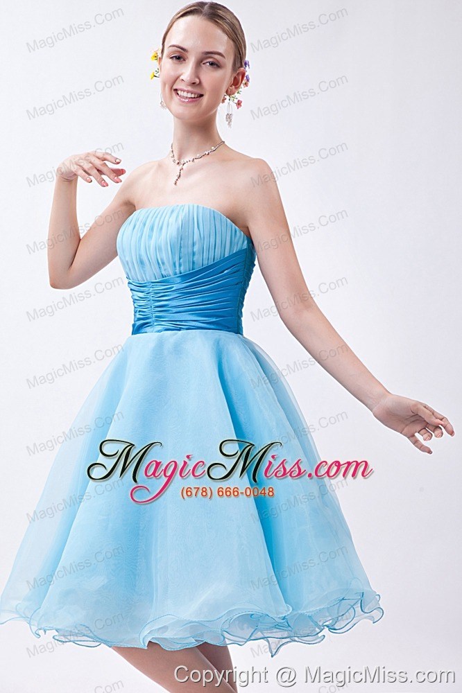 wholesale baby blue a-line strapless knee-length organza ruch prom dress