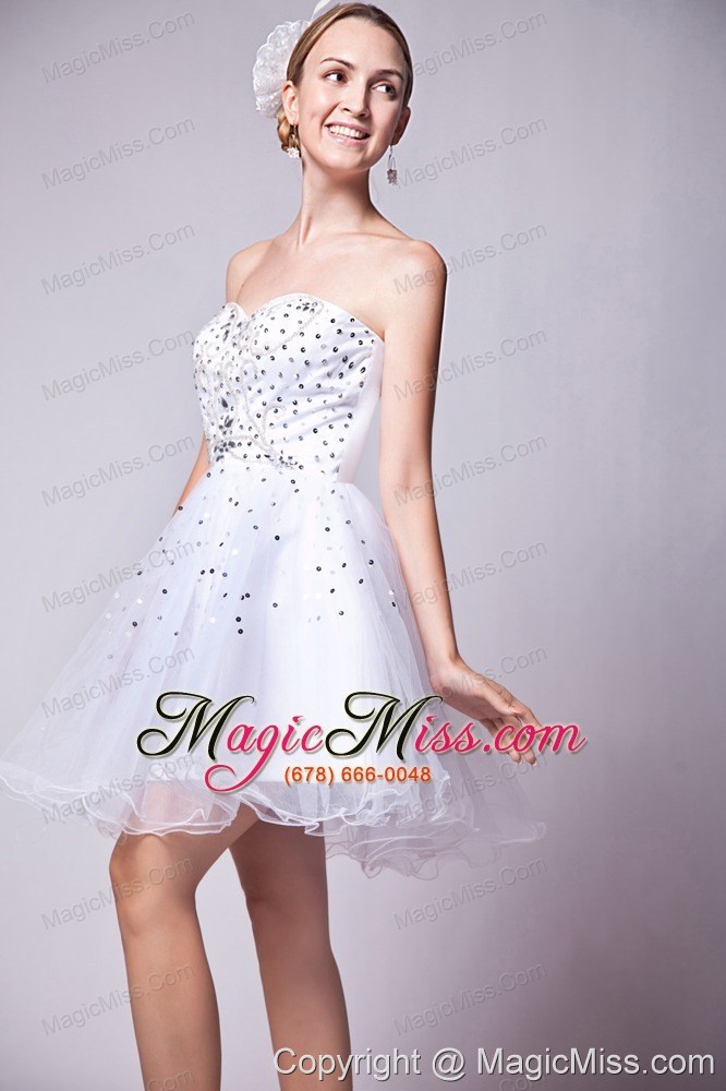 wholesale white a-line sweetheart mini-length organza beading prom dress