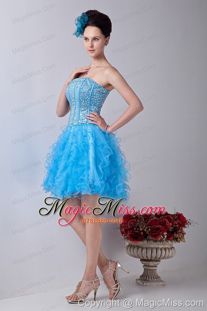 wholesale baby blue a-line strapless mini-length organza beading prom / homecoming dress