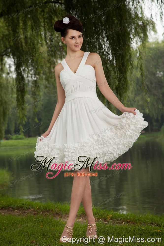 wholesale white empire v-neck prom / homecoming dress chiffon ruch mini-length