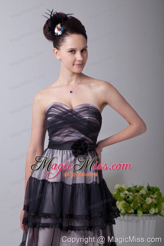 wholesale black empire sweetheart tea-length tulle hand made flowers prom / homecoming dress