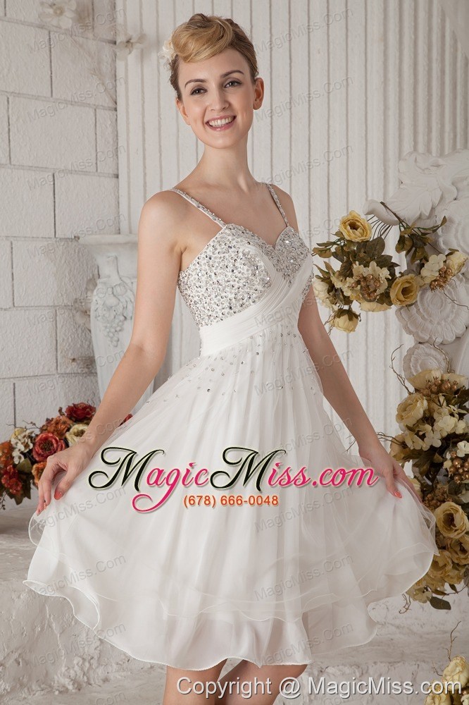 wholesale white empire straps knee-length chiffon beading prom dress