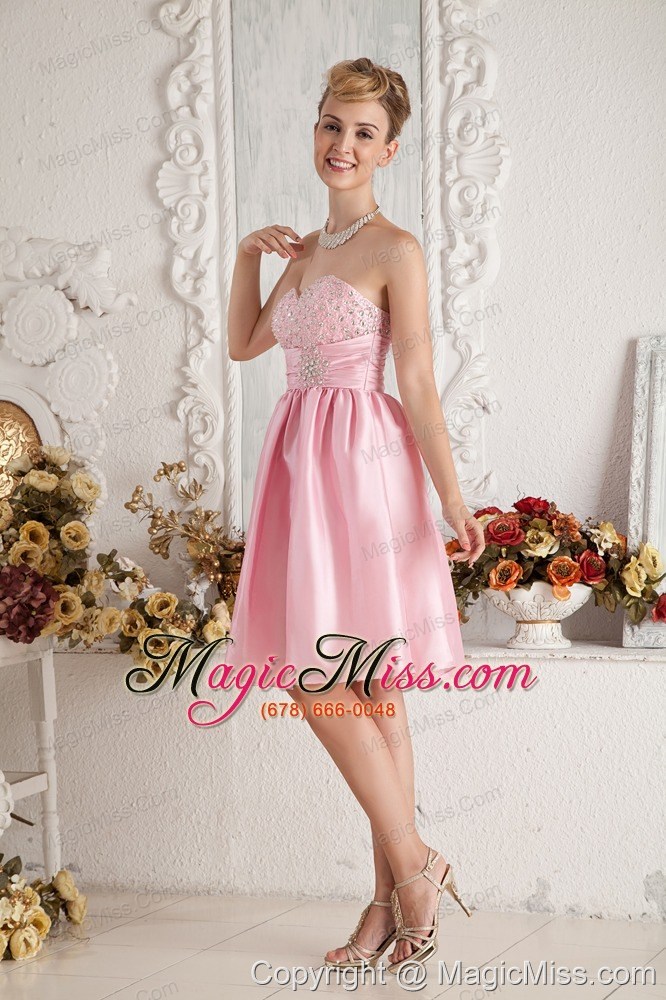 wholesale baby pink a-line sweetheart knee-length taffeta beading prom dress