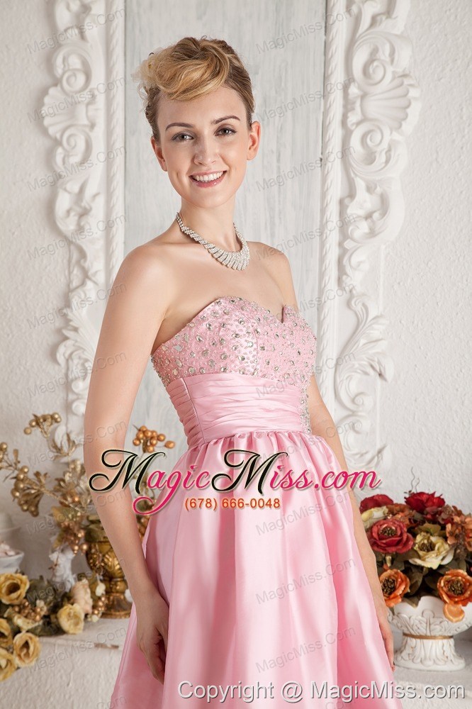 wholesale baby pink a-line sweetheart knee-length taffeta beading prom dress
