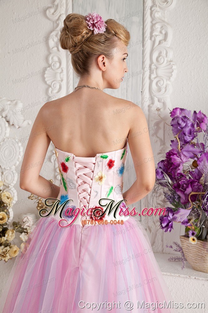 wholesale baby pink prom dress a-line sweetheart floor-length colorful appliques