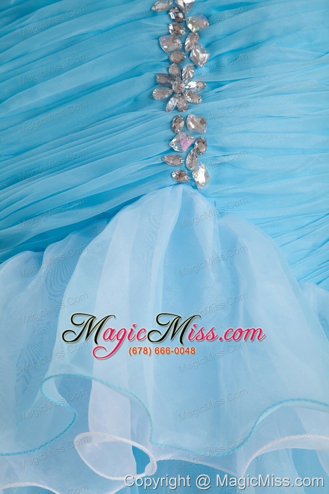 wholesale sky blue mermaid high-low split prom dress with ruffles and beading
