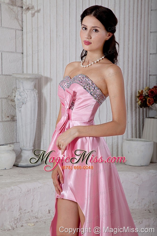 wholesale rose pink empire sweetheart high-low taffeta beading prom / evening dress