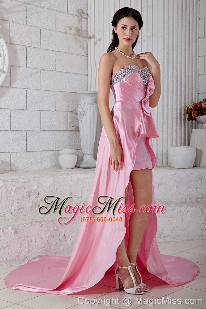 wholesale rose pink empire sweetheart high-low taffeta beading prom / evening dress