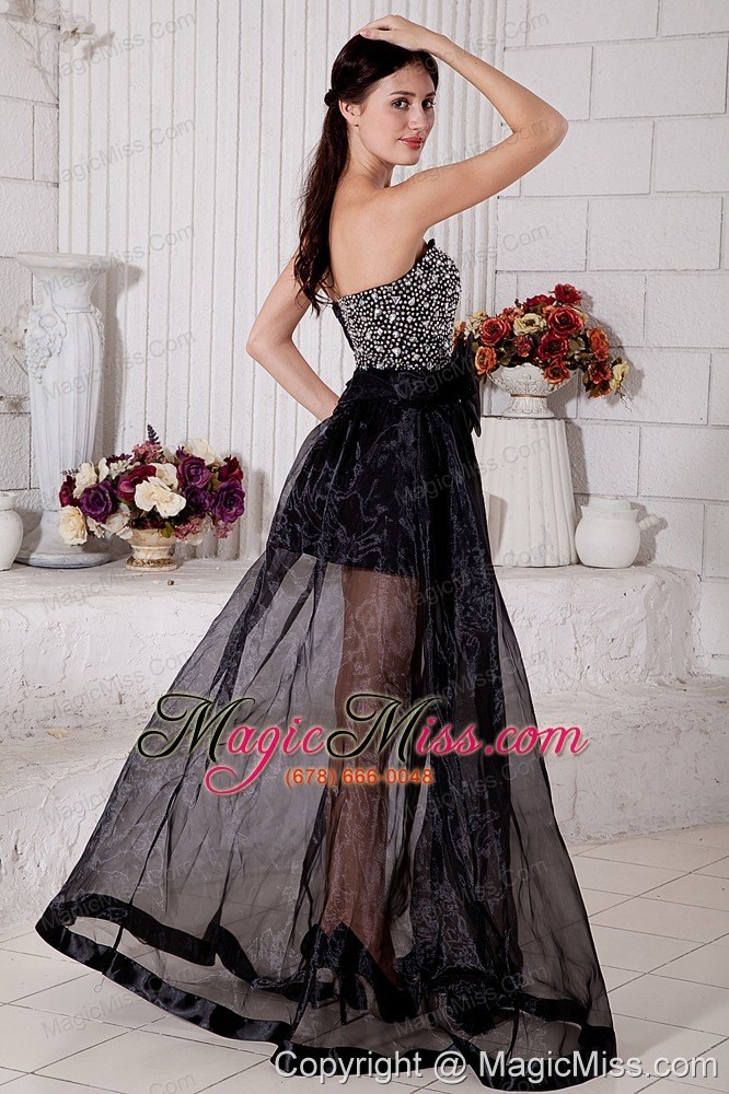 wholesale black empire sweetheart brush train organza beading prom / evening dress
