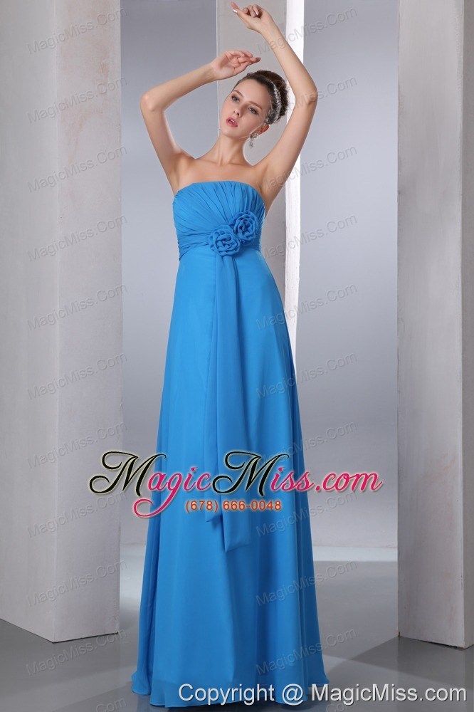 wholesale teal empire strapless hand made flower and ruch prom dress floor-length chiffon