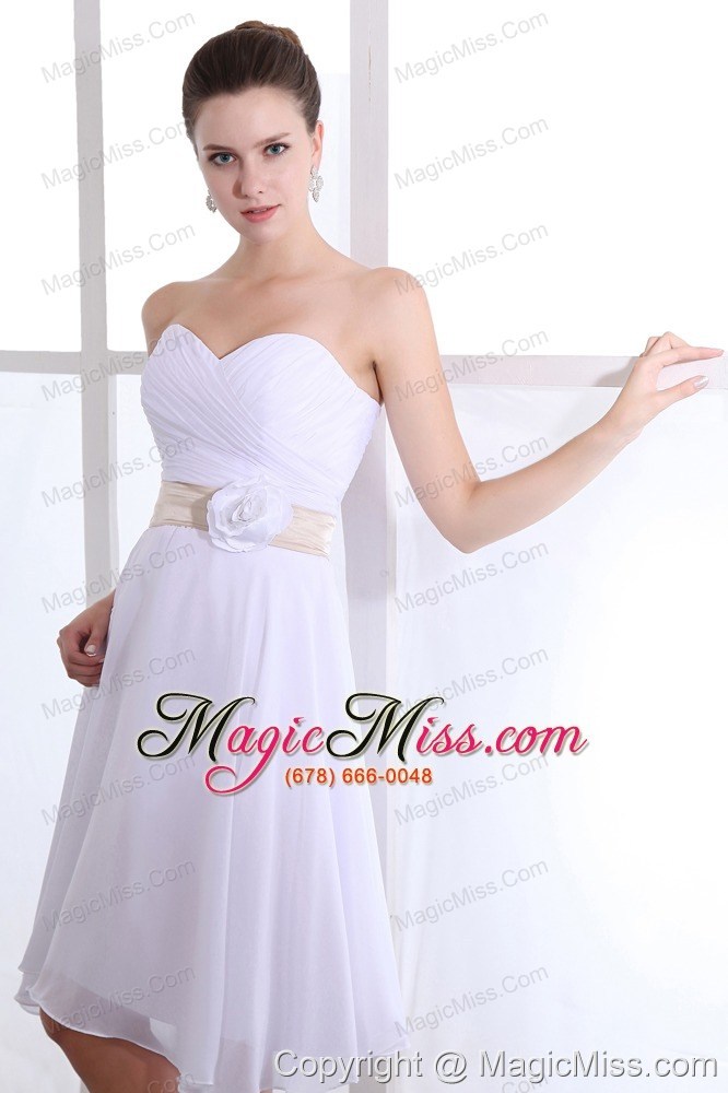 wholesale white a-line sweetheart knee-length chiffon hand made flower prom dress
