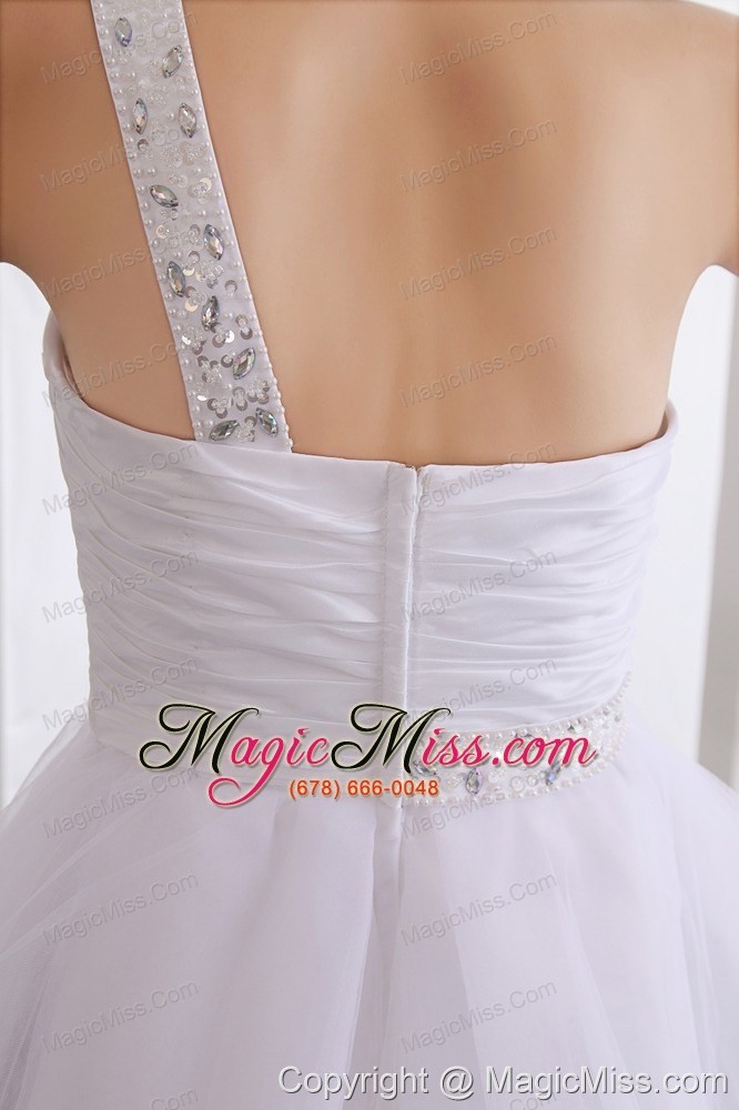 wholesale white a-line one shoulder mini-length organza beading prom dress