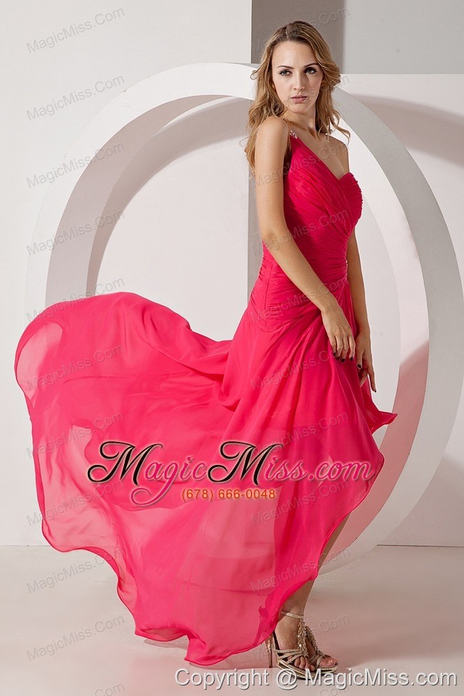wholesale red column one shoulder high-low chiffon beading prom dress