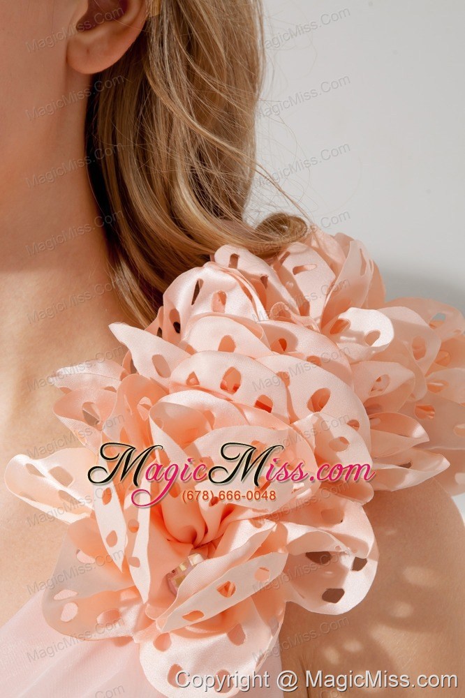 wholesale baby pink a-line / pricess one shoulder mini-length organza hand made flowers prom / homecoming dress